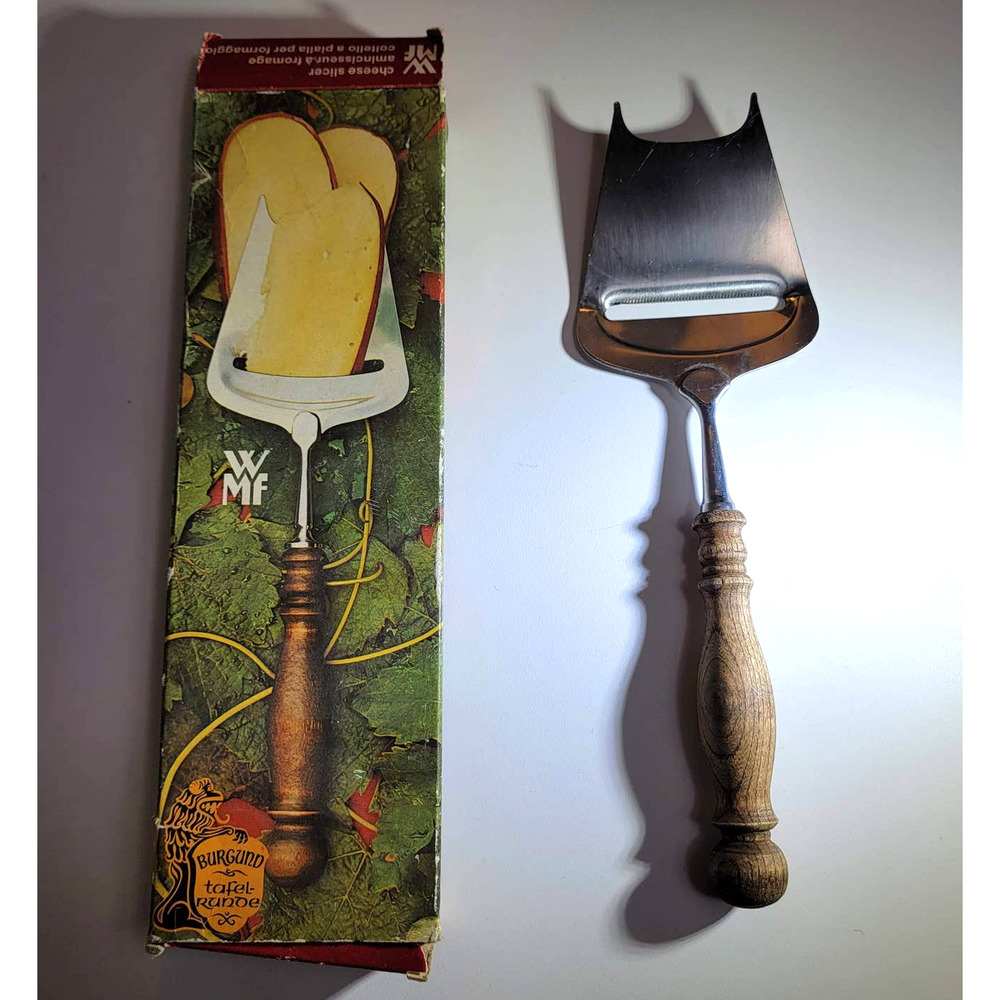 Vintage WMF Cheese Slicer with wood handle, Burgund, with original box